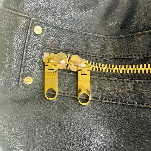 MILLY BLACK LEATHER HOBO BAG GOLD ACCENT ZIPPER DESIGN SHOULDER BAG - Picture 7 of 12